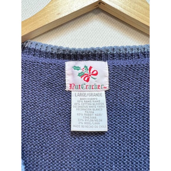 Nutcracker Women's Christmas Button Front Sweater Vest Stretch Size L Beige Blue - Picture 3 of 10